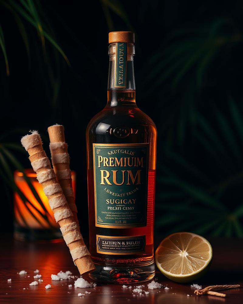 Premium aged rum bottle selection